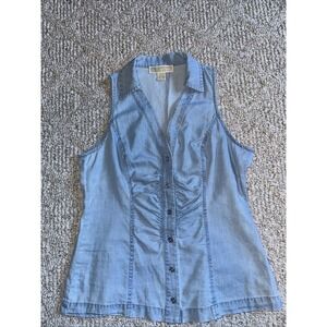 Michael Kors Women Denim Sleeveless Tank‎ Top Blouse, Size Small SkyBlueWash EUC